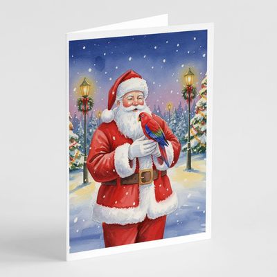 Caroline's Treasures Red Lory with Santa Claus Greeting Cards Pack of 8 Blank Cards with Envelopes Whimsical A7 Size 5x7