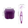 HEANUJJ 1 Set Denture Bath Case Cup with Cleaner Brush & Retainer Holder Box for Dentures Clear Braces Mouth Guard & Retainers Traveling Purple view 2