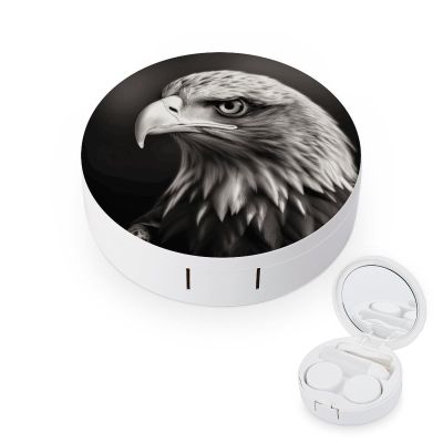 FekiLoot Eagle Black And White Contact Lens Case Portable Travel Outdoor Contact Lens Cases Circle Leakproof Makeup Storage Box with Mirror for Home Office Dormitory
