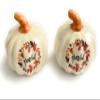 2 White Ceramic Decorative Pumpkin with Grateful Design, Fall Autumn Harvest Theme, Orange Stem, Floral Leaf Wreath view 1