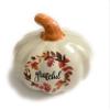 2 White Ceramic Decorative Pumpkin with Grateful Design, Fall Autumn Harvest Theme, Orange Stem, Floral Leaf Wreath view 2