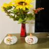 2 White Ceramic Decorative Pumpkin with Grateful Design, Fall Autumn Harvest Theme, Orange Stem, Floral Leaf Wreath view 3
