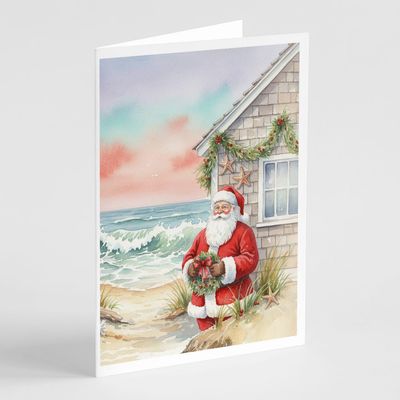 Caroline's Treasures Santa Claus by the Seaside Cottage Christmas Greeting Cards Pack of 8 Blank Cards with Envelopes Whimsical A7 Size 5x7