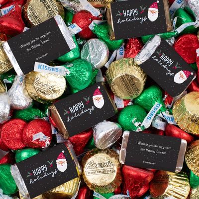 1.62lb Santa Themed Exclusive Christmas Chocolate Candy Assortment - Wrapped Assorted Miniatures, Holiday Foiled Kisses & Mini Peanut Butter Cups (110ct)