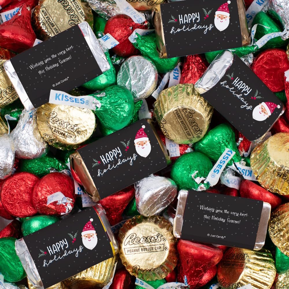 1.62lb Santa Themed Exclusive Christmas Chocolate Candy Assortment - Wrapped Assorted Miniatures, Holiday Foiled Kisses & Mini Peanut Butter Cups (110ct)