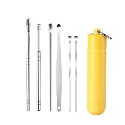 6 Counts/Set Ear Wax Removal Tool Set with Storage Tube,Ear Cleaning Kit Ear Spoons Ear Picks Curette,Ear Wax Remover Tool (Yellow)