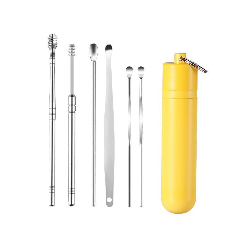 6 Counts/Set Ear Wax Removal Tool Set with Storage Tube,Ear Cleaning Kit Ear Spoons Ear Picks Curette,Ear Wax Remover Tool (Yellow)