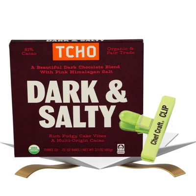 Bar Choc Dark And Salty, 2.5 OZ Bundle with Plastic Bag Clip Rich Chocolate with Salty Crunch for Snacking and Resealable Bag Clip for Freshness Dark Chocolate Bars Gift Set (2 Items)