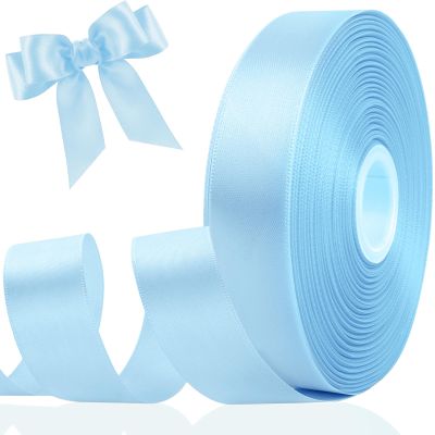 Light Blue Ribbon 1 Inch 50 Yards for Gift Wrapping, Double Faced Satin Ribbon for Flower Bouquet DIY Hair Bows Eternal Flowers, Valentines Day Wedding Birthday Party New Year Decorations