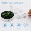 FekiLoot Green Leaves Pattern Contact Lens Case Portable Travel Outdoor Contact Lens Cases Circle Leakproof Makeup Storage Box with Mirror for Home Office Dormitory view 3