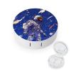FekiLoot Black Astronaut on Blue Contact Lens Case Portable Travel Outdoor Contact Lens Cases Circle Leakproof Makeup Storage Box with Mirror for Home Office Dormitory view 1