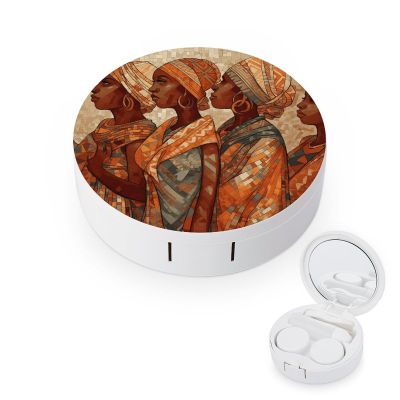 FekiLoot Africa Ethnic Pottery Contact Lens Case Portable Travel Outdoor Contact Lens Cases Circle Leakproof Makeup Storage Box with Mirror for Home Office Dormitory
