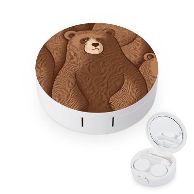 FekiLoot Brown Bear Contact Lens Case Portable Travel Outdoor Contact Lens Cases Circle Leakproof Makeup Storage Box with Mirror for Home Office Dormitory