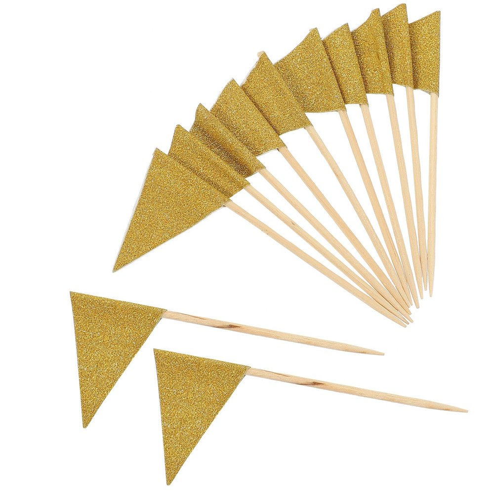 IOBIDDYS 12Pcs Glitter Food Flags Cake Tasting Picks Dessert Decor Appetizer Toothpicks for Party Cupcakes Cheese Fruit Finger Food