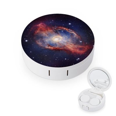 FekiLoot Universe Milky Way Galaxy Contact Lens Case Portable Travel Outdoor Contact Lens Cases Circle Leakproof Makeup Storage Box with Mirror for Home Office Dormitory