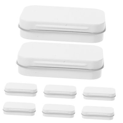 8pcs White Rectangular Tinplate Storage Boxes with Hinged Lids Metal Tin Containers for Candy Cookies Tea Cosmetics Jewelry Photo Organizers Secure Closure for Home and Travel Use