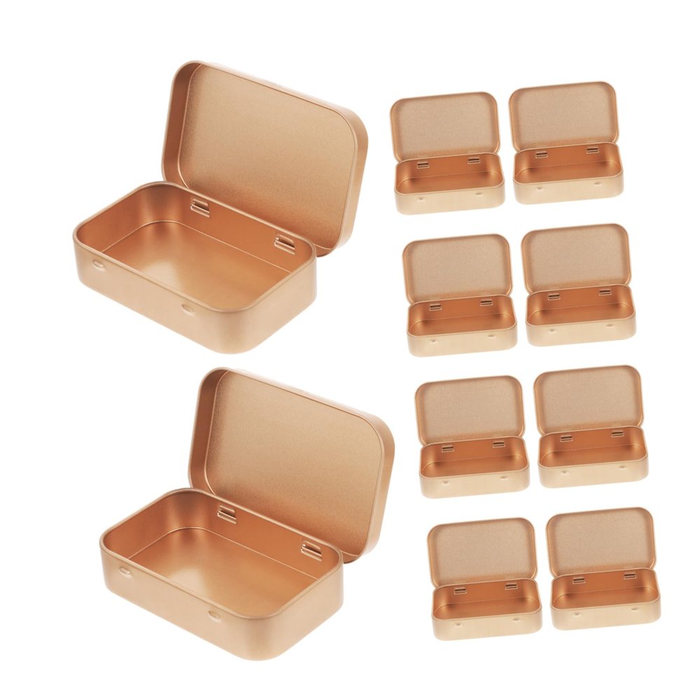 10pcs Tinplate Storage Boxes with Hinged Lids Small Rectangular Containers for Candy Jewelry Office Supplies Retro Tinplate Snack Organizers