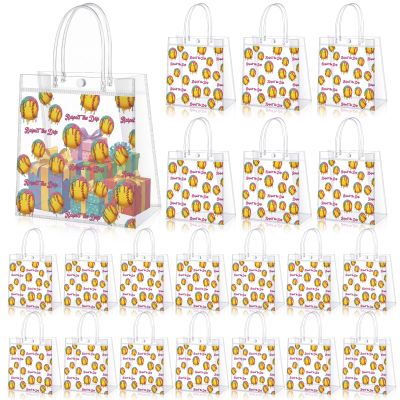 Leinuosen 20 Pcs Ice Cream Drip Softball Clear Gift Bag with Handles PVC Softball Goodie Bags Bulk Ice Cream Drip Party Favors Sport Themed Wrap Team Birthday Party Supplies for Treat Candy Snack