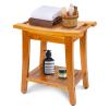 16" Compact Teak Shower Bench with Shelf & Handle, Solid Premium Teak Shower Stool, Durable Waterproof Seat for Inside Shower, Teak Wood Bench for Bathroom, Indoor & Outdoor Use view 2