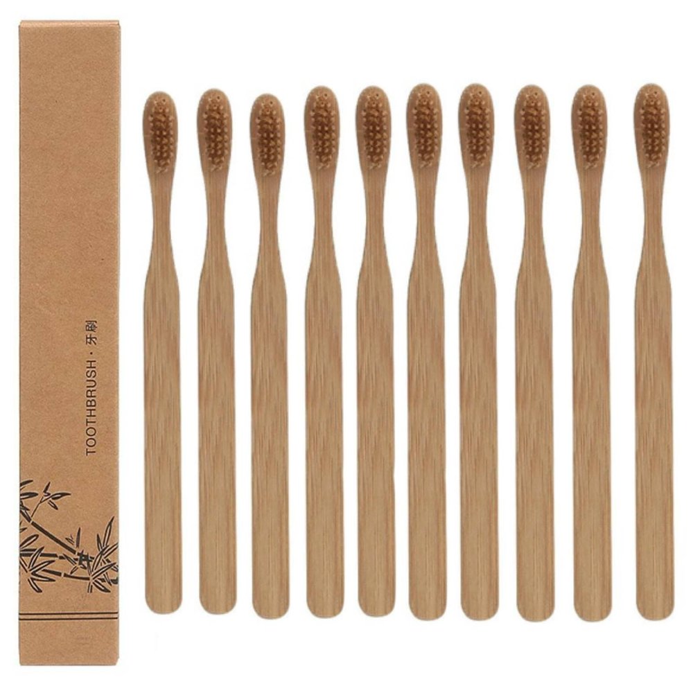 10pcs Boar Bristle Toothbrush, Disposable Soft Bristle Bamboo Toothbrushes with Natural Wooden Handle for Gentle Cleanings, Travel Adults Oral Care, Zero Waste Lifestyle