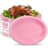 100pcs Pink 12 Inch Oval Plastic Plates, Disposable Sturdy Oval Serving Platters, Large Plastic Oval Dinner Plates for Baby Shower, Wedding, Bridal Shower, Birthday Party, Girl Party & Picnic view 1