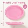 100pcs Pink 12 Inch Oval Plastic Plates, Disposable Sturdy Oval Serving Platters, Large Plastic Oval Dinner Plates for Baby Shower, Wedding, Bridal Shower, Birthday Party, Girl Party & Picnic view 2
