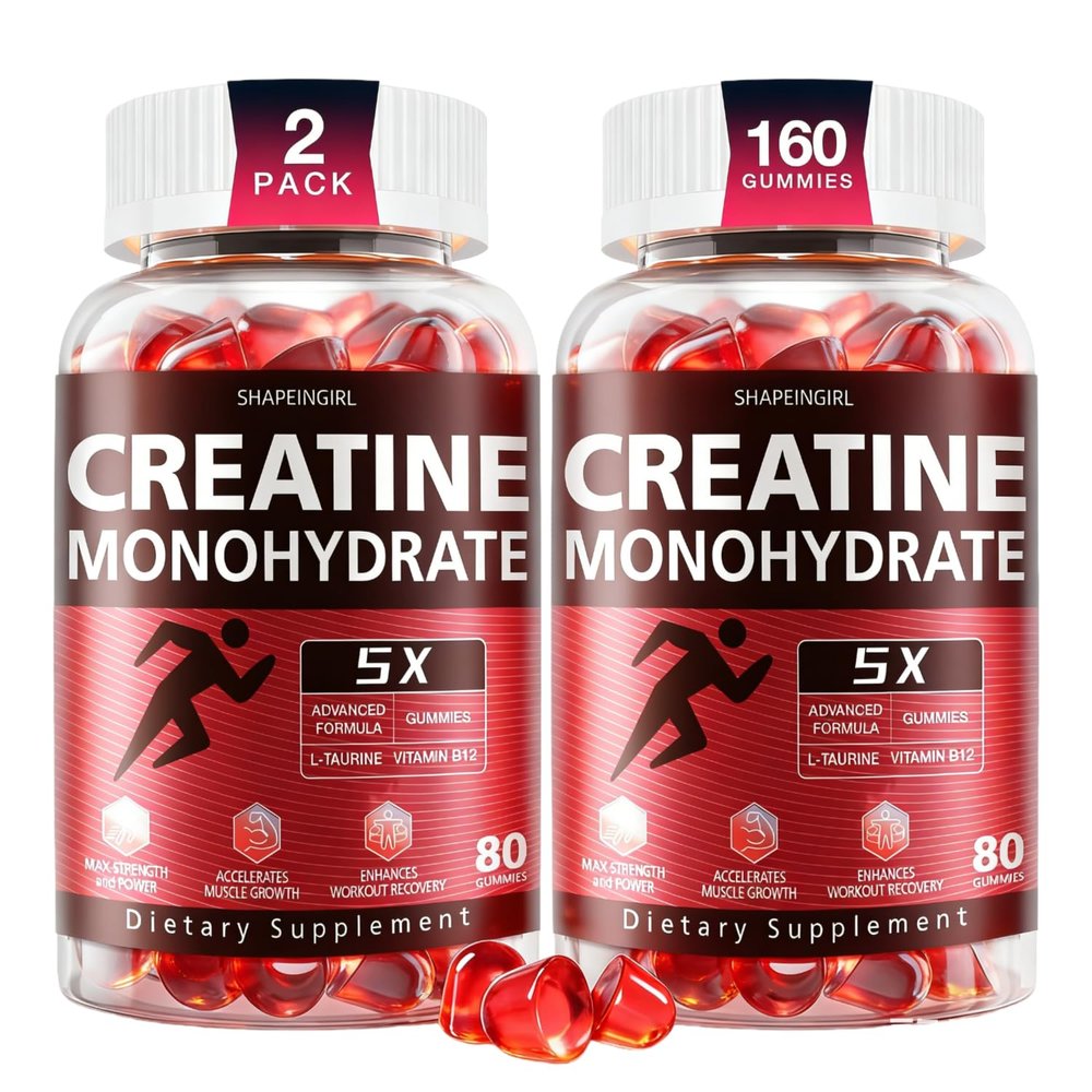 SHAPEINGIRL Creatine Monohydrate Gummies - Clean Creatine for Women Men for Muscle Strength, Improving Endurance & Post Workout Recovery - Creatine Supplement - Raspberry Flavors (160 Gummies)