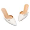 Coutgo Womens Kitten Heels Bow Tie Mules Two Tone Closed Pointed Toe Slip On Backless Wedding Dress Shoes Pumps, Off White, Size 6 view 1