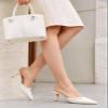 Coutgo Womens Kitten Heels Bow Tie Mules Two Tone Closed Pointed Toe Slip On Backless Wedding Dress Shoes Pumps, Off White, Size 6 view 2