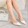 Coutgo Womens Kitten Heels Bow Tie Mules Two Tone Closed Pointed Toe Slip On Backless Wedding Dress Shoes Pumps, Off White, Size 6 view 3