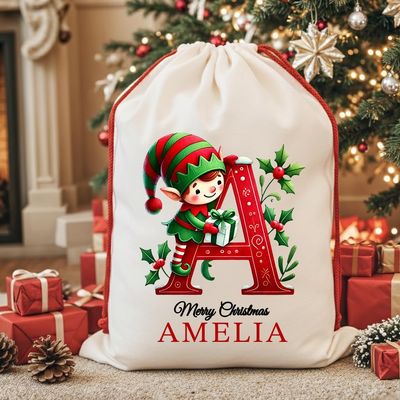 Noni Personalized Santa Sacks, Monogrammed Initial Santa Bags, Personalised Christmas Sack, Custom Name Christmas Sacks Bags for Kids Style 2
