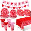 Ziliny 171 Pcs Valentine's Day Party Decorations Serve 24 Red Pink Hearts Paper Plates Napkins Cups Banner Tablecloth Cutlery Valentine Day Anniversary Wedding Baby Shower Party Supplies view 1
