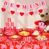Ziliny 171 Pcs Valentine's Day Party Decorations Serve 24 Red Pink Hearts Paper Plates Napkins Cups Banner Tablecloth Cutlery Valentine Day Anniversary Wedding Baby Shower Party Supplies view 2