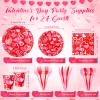 Ziliny 171 Pcs Valentine's Day Party Decorations Serve 24 Red Pink Hearts Paper Plates Napkins Cups Banner Tablecloth Cutlery Valentine Day Anniversary Wedding Baby Shower Party Supplies view 3