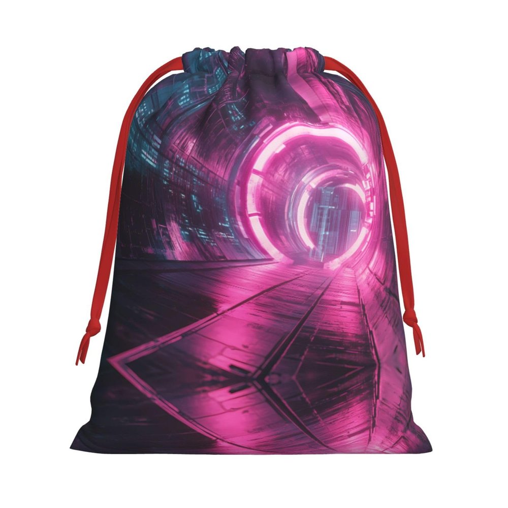 FFGhjk Technology Tunnel Patterned Medium drawstring bag, festive packaging bag, perfect for Christmas parties