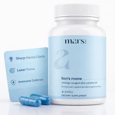 mars by GHC Lions Mane Capsule Powered with Moringa Powder, Tongkat Ali & Cod Liver Oil | 100% Pure and Natural | Pack of 1 | 60 Capsules