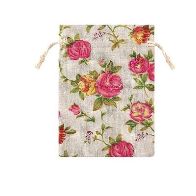 10/20 Pieces Rose Printing Linen Drawstring Bags for WeddingHome Kitchen Organizer Cotton Storage(7x9cm,10 pieces)