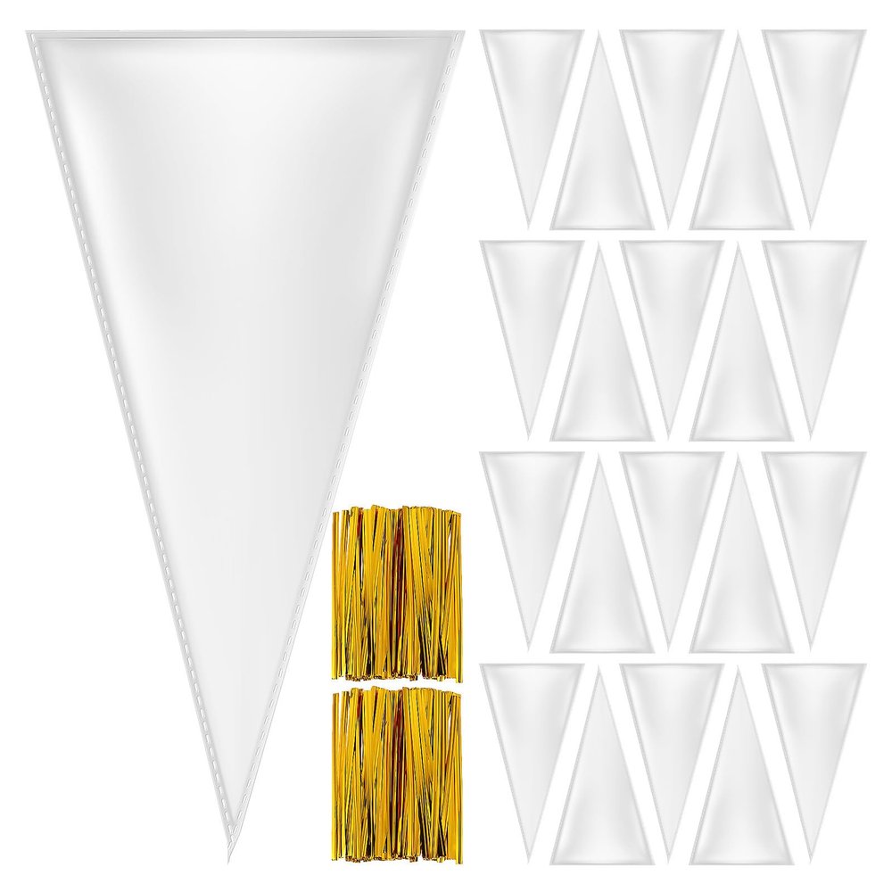 500pcs Sweet Cone Bags: Clear Cone Shaped Opp Treat Bags For Popcorn Candy Cookies Biscuits Party Supplies - Triangular Transparent Opp Packaging Pouches
