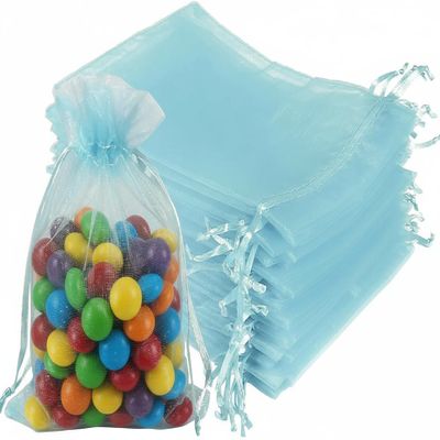 100Pcs Organza Bags Small Transparent Mesh Bags Mini with Satin Drawstring for Reusable Gift Packaging (Sky Blue, 2.8 * 3.5inch)
