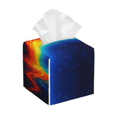 YzgWjBhd Rainbow Lava Falls Leather Tissue Box Cover Square, Waterproof Lightweight Tissue Holder Organizer for Bedroom Countertop Dresser Office Desk