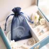 100Pcs Organza Bags Small Transparent Mesh Bags Mini with Satin Drawstring for Reusable Gift Packaging (Navy Blue, 4 * 6inch) view 2