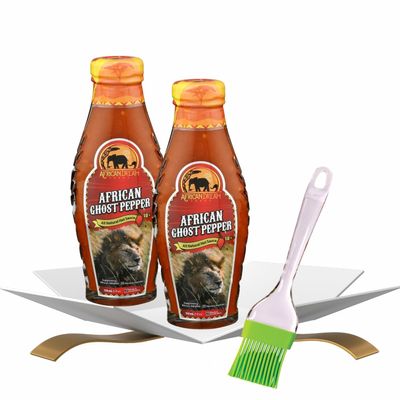 2x Sauce Afr Ghost Pepper 5 oz Bundle with Basting Brush Bold, Fiery Ghost Pepper Heat for Cooking, Grilling, and Flavorful Spicy Dishes Da Bomb Hot Sauce Gift Set (3 Items)
