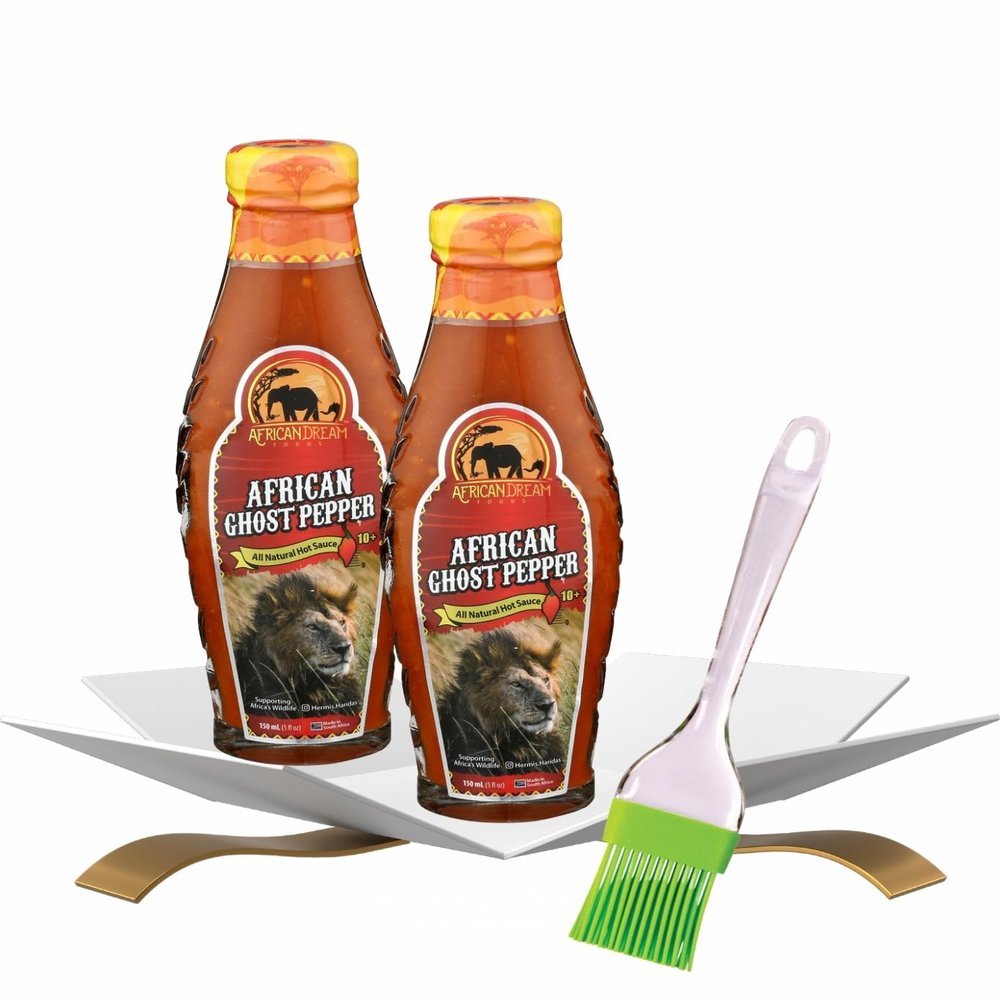 2x Sauce Afr Ghost Pepper 5 oz Bundle with Basting Brush Bold, Fiery Ghost Pepper Heat for Cooking, Grilling, and Flavorful Spicy Dishes Da Bomb Hot Sauce Gift Set (3 Items)