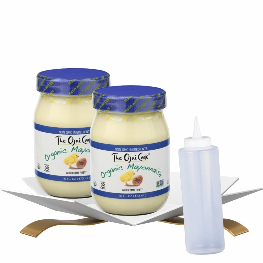 2x Mayonnaise Org 16 OZ Bundle with Plastic Squeeze Bottle for Smooth Spreading and Easy Mixing Kewpie Mayo Gift Set (3 Items)