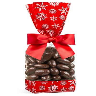 Dark Chocolate Covered Almonds Gift Bag - Vegan Dairy Free Holiday Stocking Stuffer - Gourmet Almond Snacks in Festive Snowflake Packaging - 10 oz