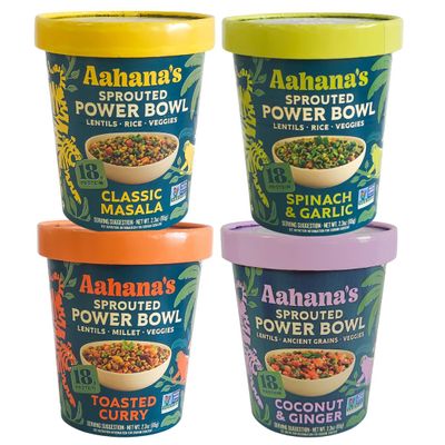 Aahana's Sprouted Power Bowls | 18g High Protein, High Fiber | Instant Lentils, Vegan, Gluten Free, Ready Meals | Indian Vegetarian Meal | No Refrigeration Required | Just Add Water (32 Count Variety Pack)