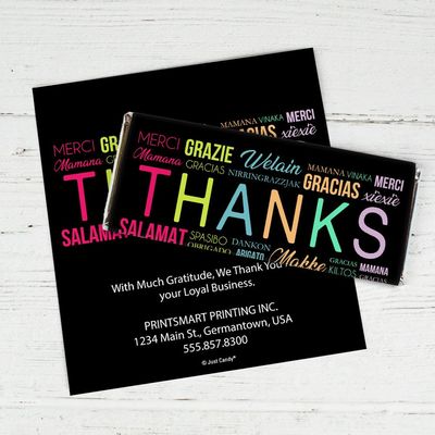 100 Pack Personalized Thank You Chocolate Bar Wrappers For DIY Party Favors, Appreciation Event Gifts, Corporate Giveaways & More - Languages (Candy Not Included)
