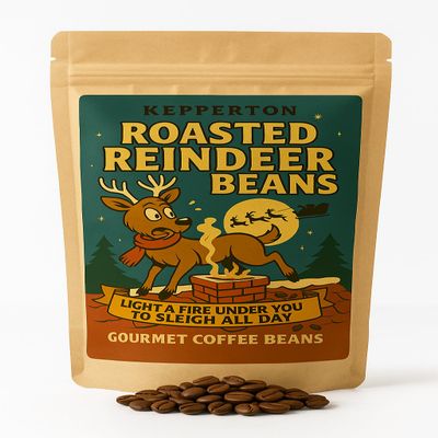 Roasted Reindeer Beans Fire-Up Christmas Coffee Gift Basket Filler for Coffee Lovers Reindeer Fans Resealable Bag Kepperton Kafe Whole Bean Medium Roast