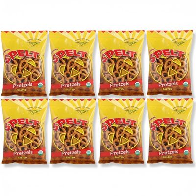 Organic Spelt Pretzels, Salted, 8 Count Individual 1oz Bags, Snack Pack, 110 Calories per Serving, 100% Organic