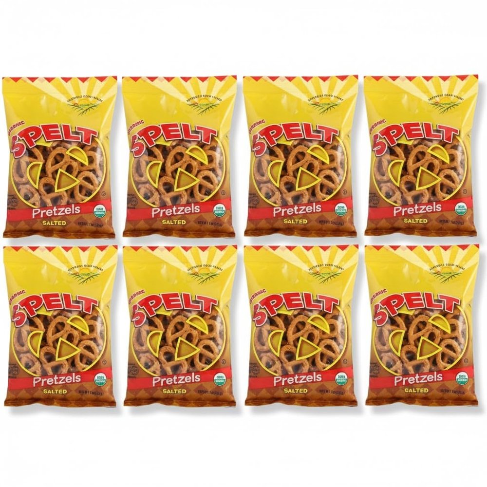 Organic Spelt Pretzels, Salted, 8 Count Individual 1oz Bags, Snack Pack, 110 Calories per Serving, 100% Organic